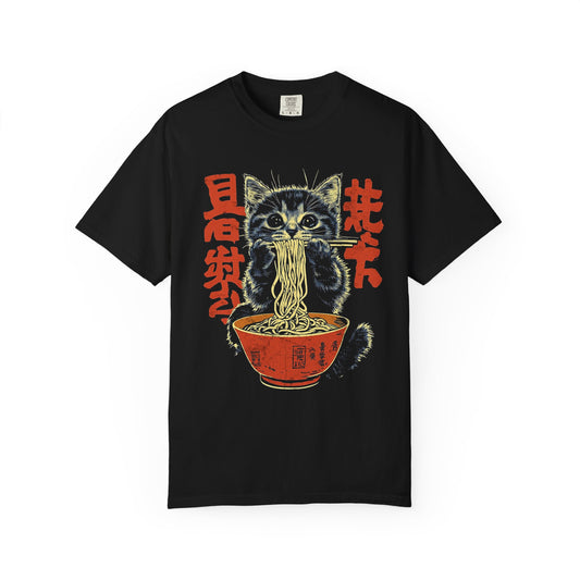 Cat Eating Noodle Graphic T-Shirt - Cute Cat Shirt