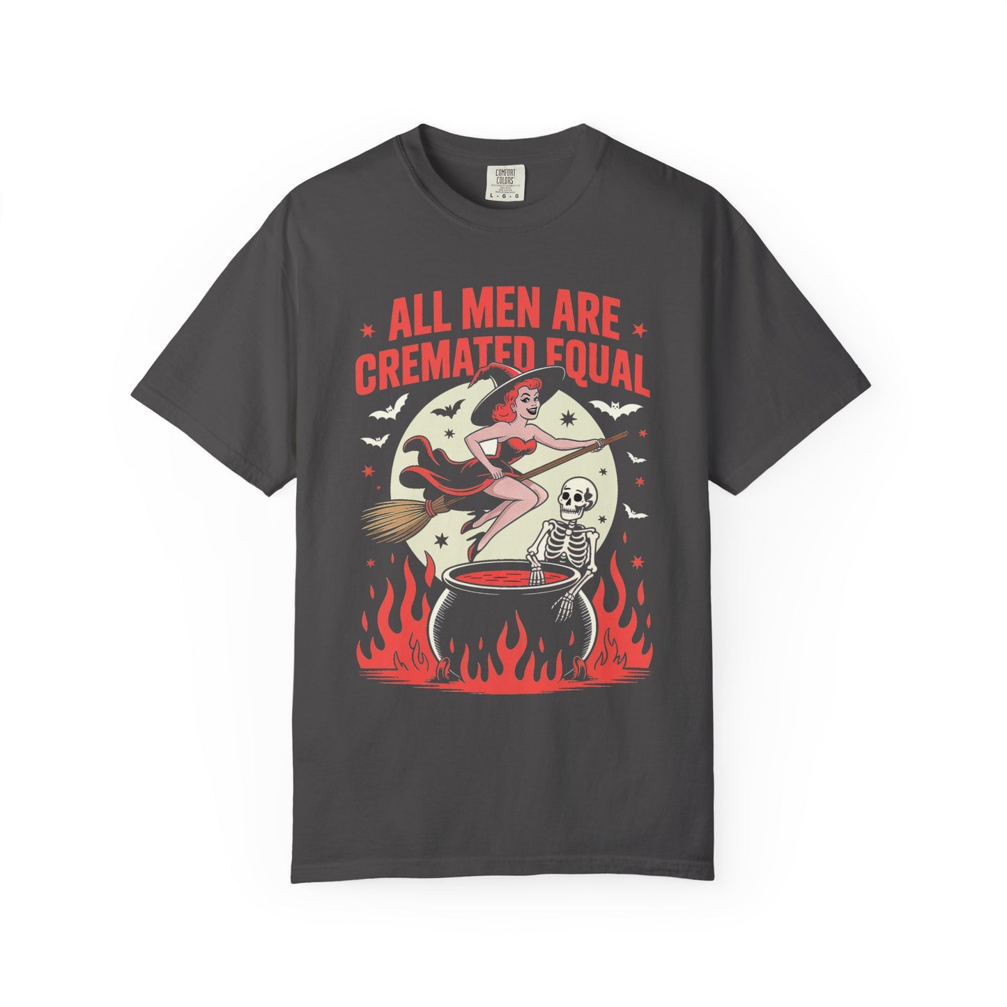 Spooky Funny Halloween Witch T-shirt - All Men Are Cremated Equally