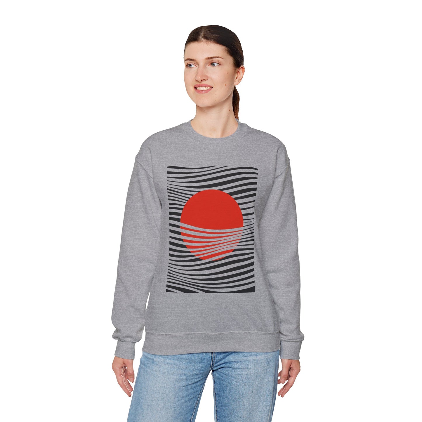 Minimalist Red Sun Wave Graphic Sweatshirt