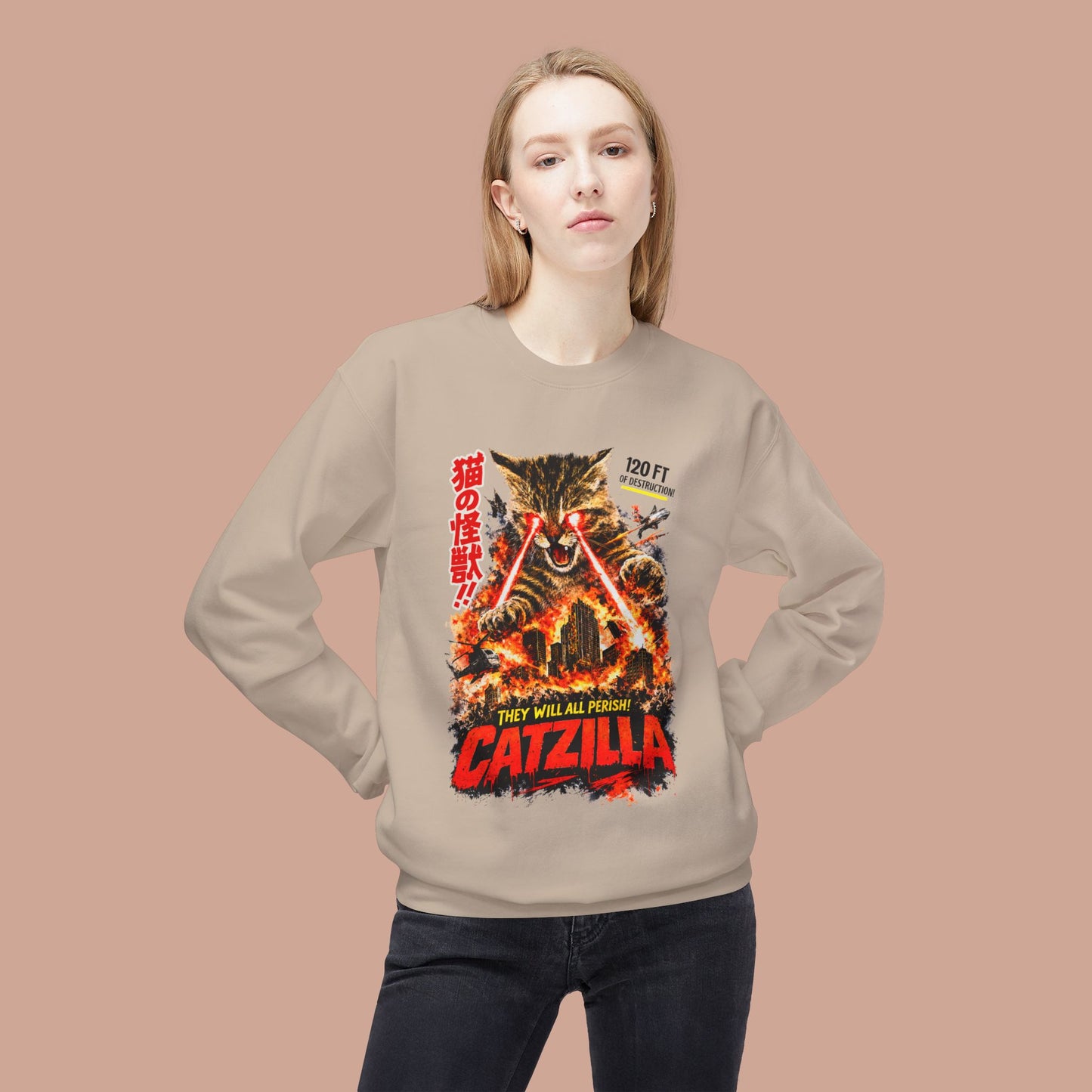 Catzilla Crewneck Sweatshirt – Retro Kaiju Cat Graphic
