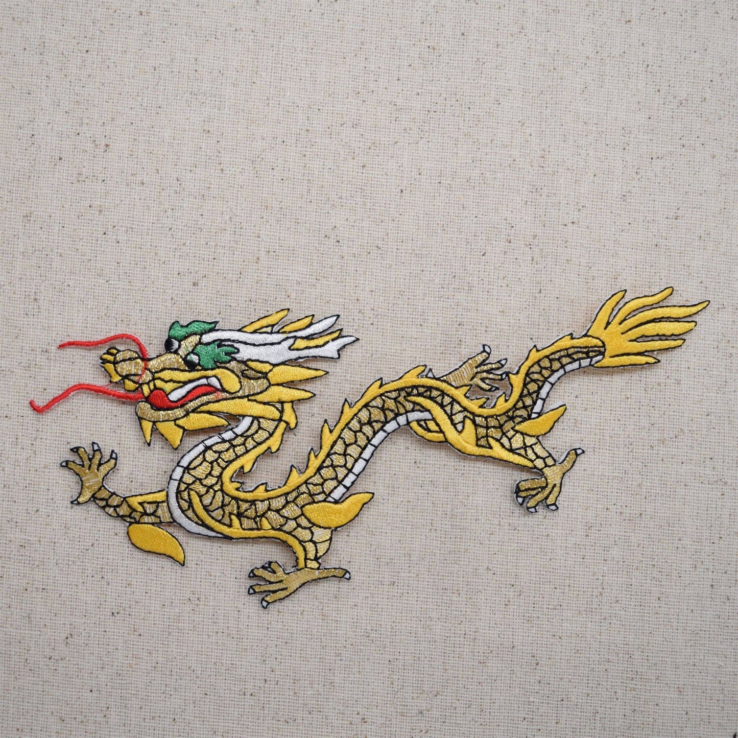 Wholesale Applique - Large Chinese Dragon - Yellow/Gold - Facing Left or Right - Embroidered Patch - Iron on Applique - 682855