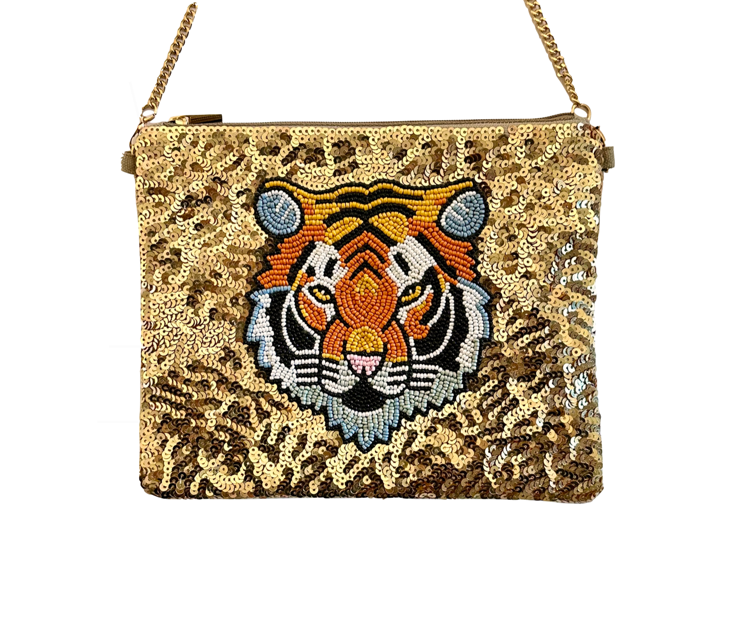 Lily Posh - Tiger Mini Clutch Crossbody Gold Sequins Beaded Bag