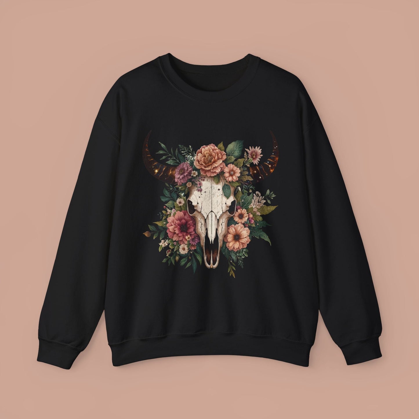 Bull Skull Flowers Western Sweatshirt. - KILLER RETRO