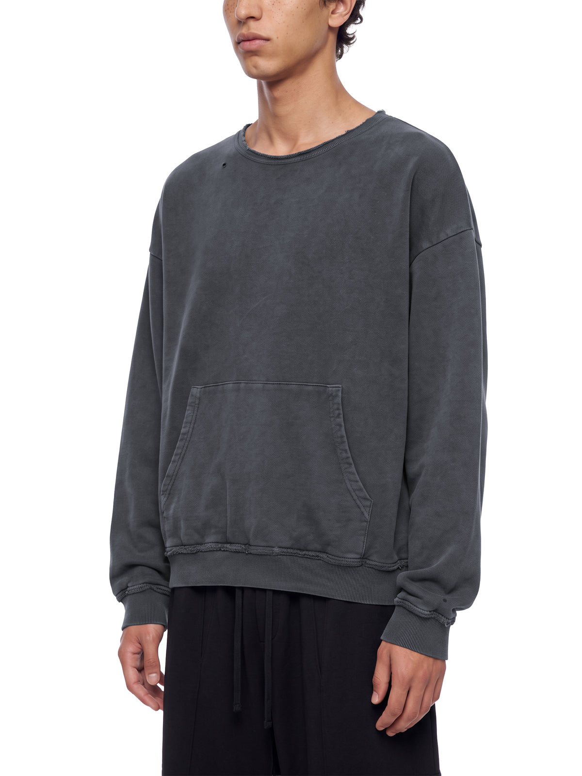 Japanese Skater Cat Unisex Raw Edge Distressed Crewneck Sweatshirt
