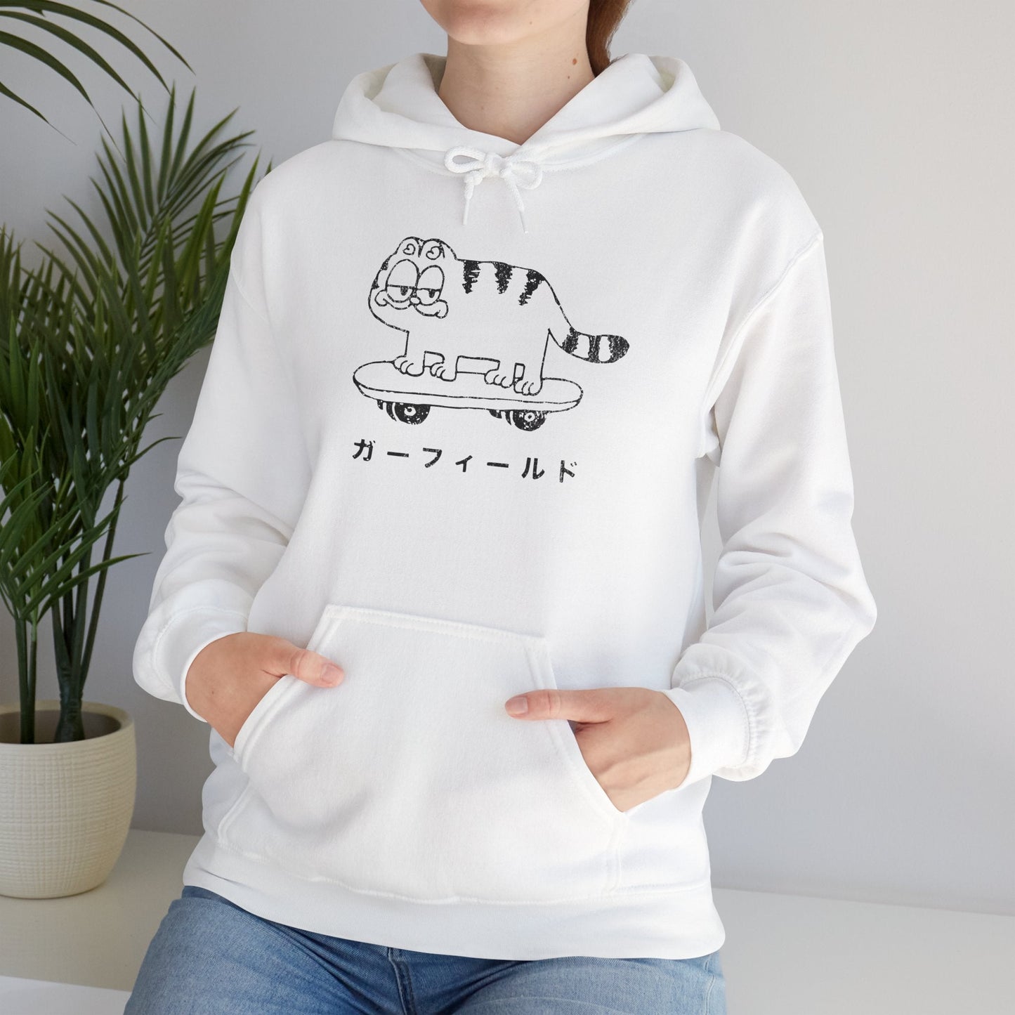Japanese Garfield Like Cat Skateboarding Hoodie. - KILLER RETRO