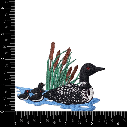Wholesale Applique - Loon with Baby Chicks, Bird Cattails in Water, Iron on Patch