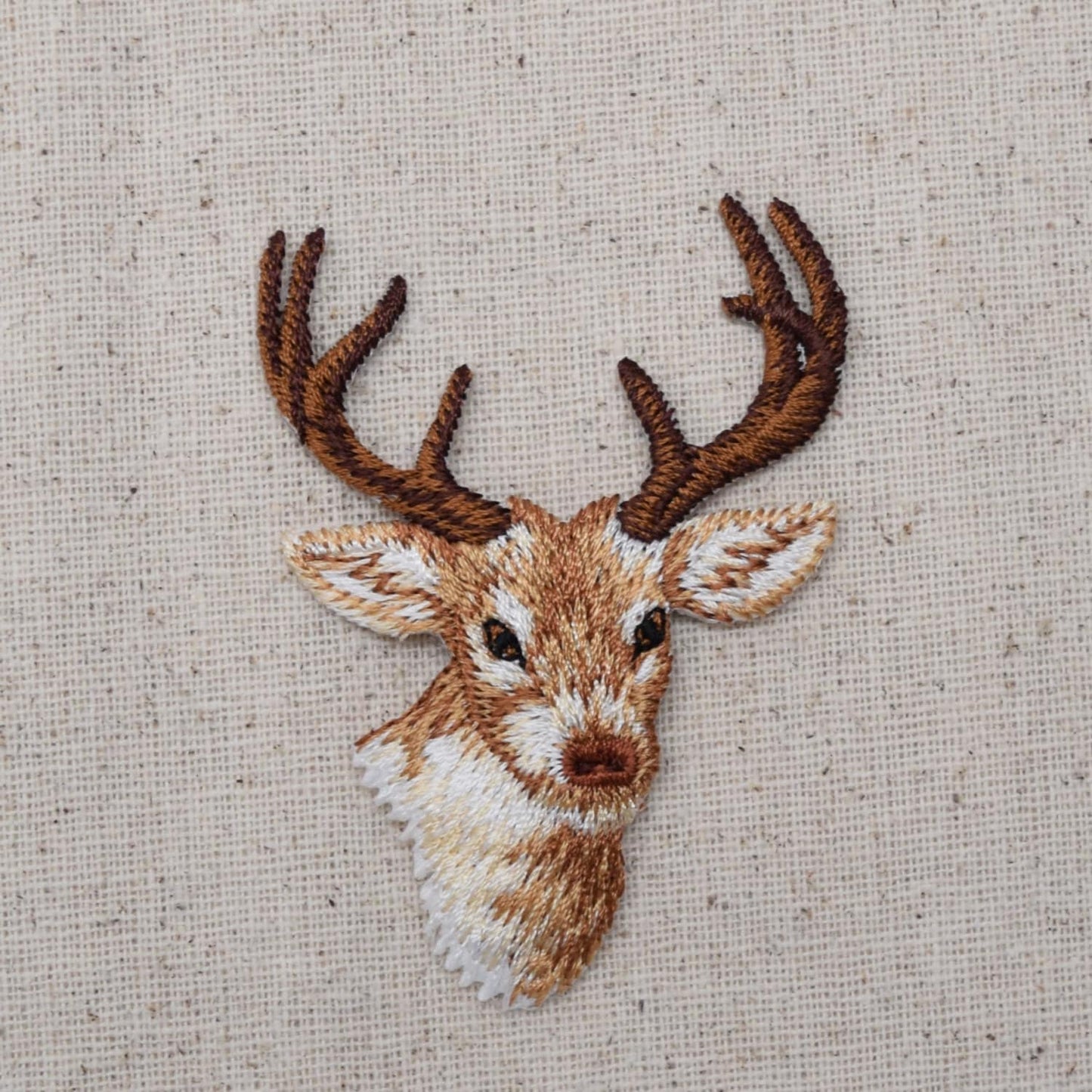 Wholesale Applique - Natural Deer Head, White Tail Buck Embroidered Iron on Patch