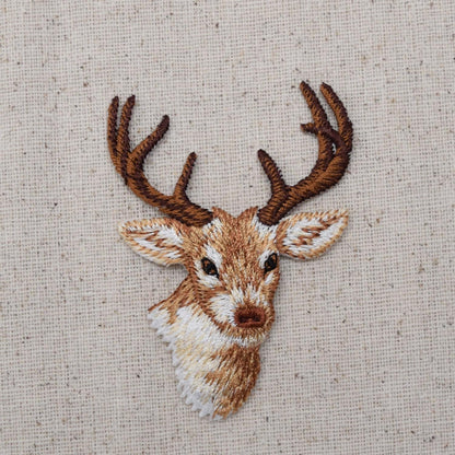 Wholesale Applique - Natural Deer Head, White Tail Buck Embroidered Iron on Patch
