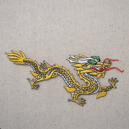 Wholesale Applique - Large Chinese Dragon - Yellow/Gold - Facing Left or Right - Embroidered Patch - Iron on Applique - 682855