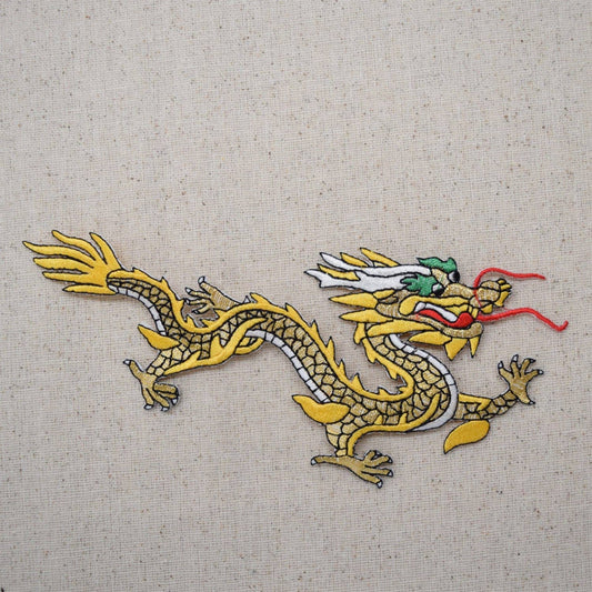 Wholesale Applique - Large Chinese Dragon - Yellow/Gold - Facing Left or Right - Embroidered Patch - Iron on Applique - 682855