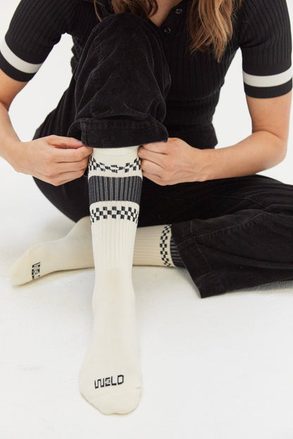 Checkerboard Striped Crew Socks