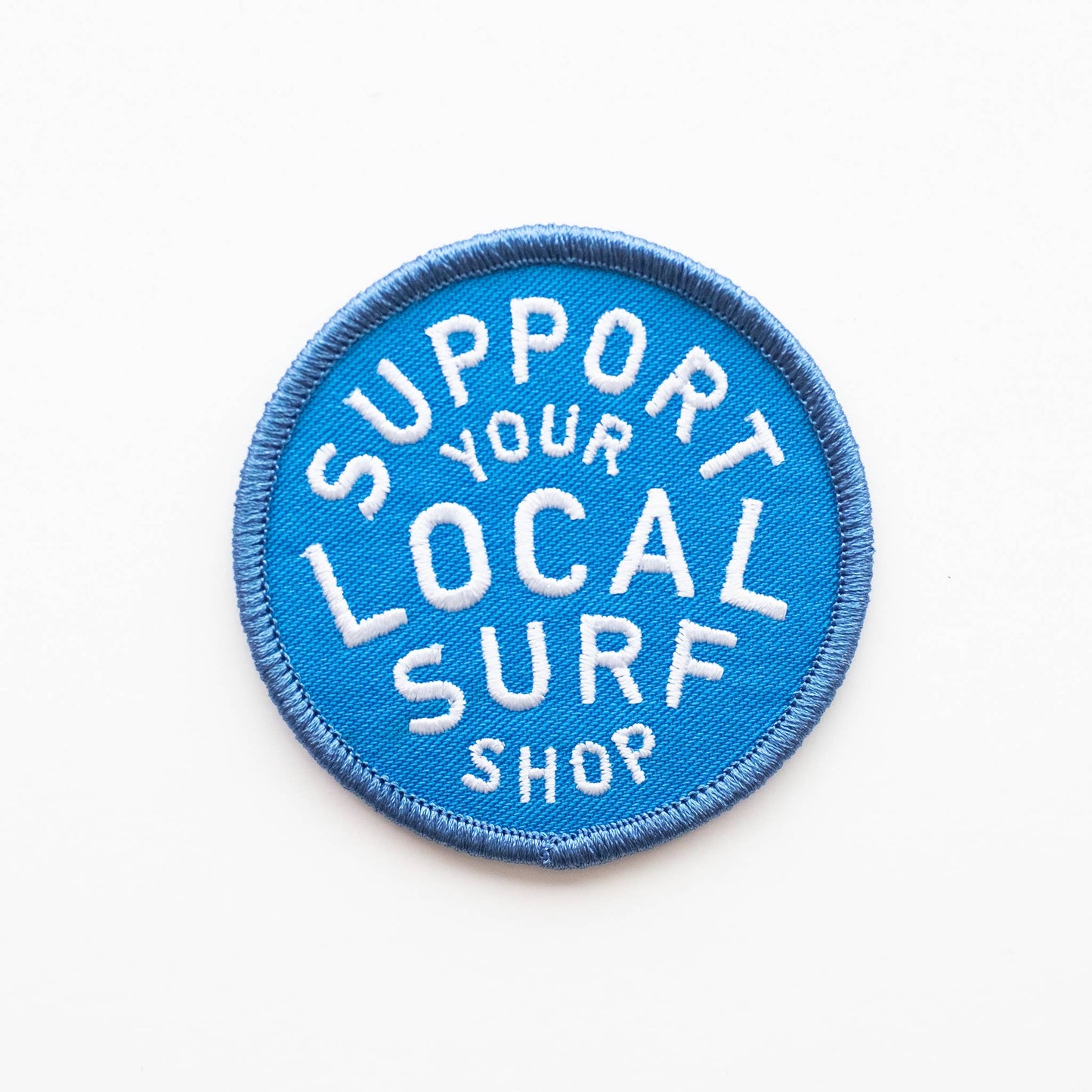 Union Made - Support Your Local Surf Shop Iron on Patch - Blue & White