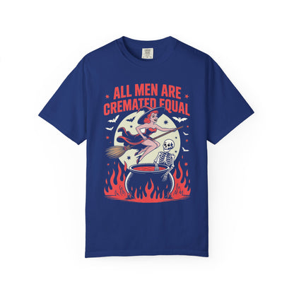 Spooky Funny Halloween Witch T-shirt - All Men Are Cremated Equally