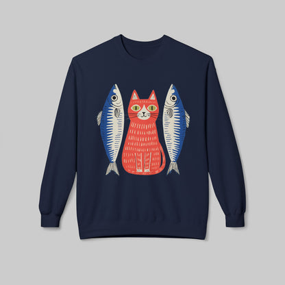 Retro Red Cat with Sardines Crewneck