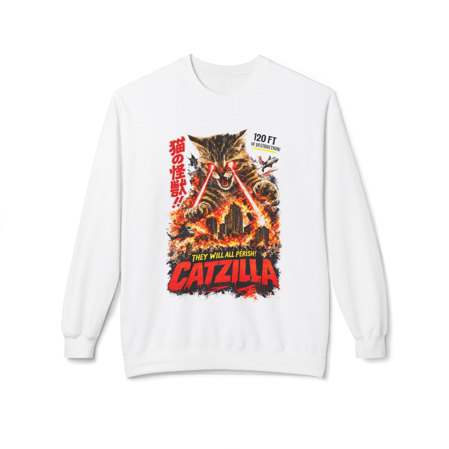 Catzilla Crewneck Sweatshirt – Retro Kaiju Cat Graphic