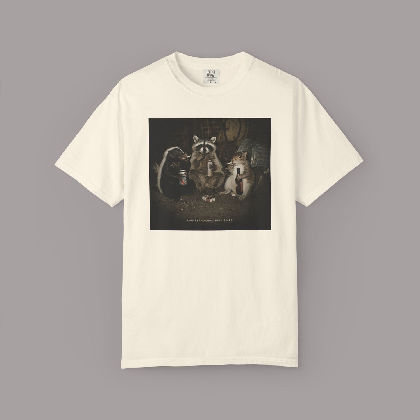 Low Standards Funny Raccoon, Skunk, Squirrel 90's Retro T-Shirt