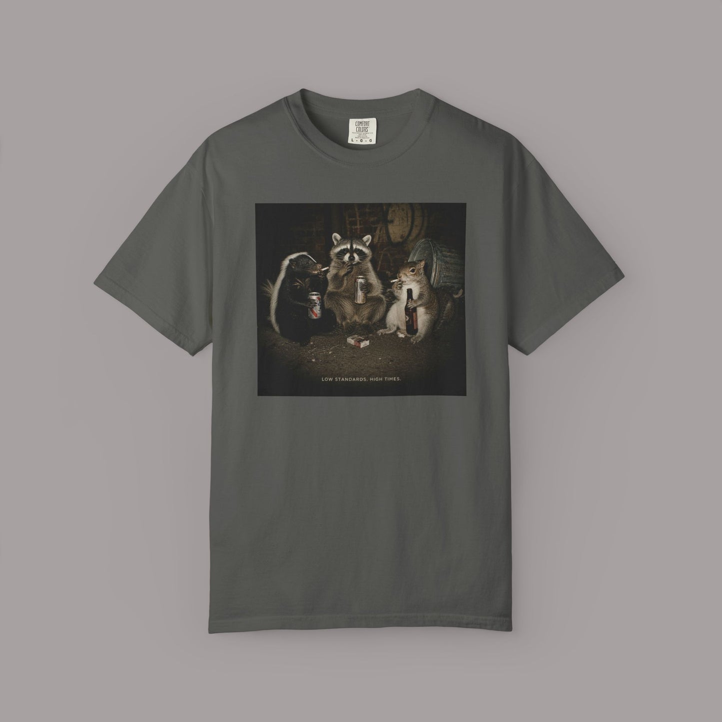 Low Standards Funny Raccoon, Skunk, Squirrel 90's Retro T-Shirt