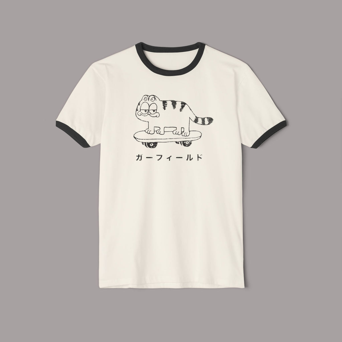 Retro Japanese Cat Skateboard Ringer Tee