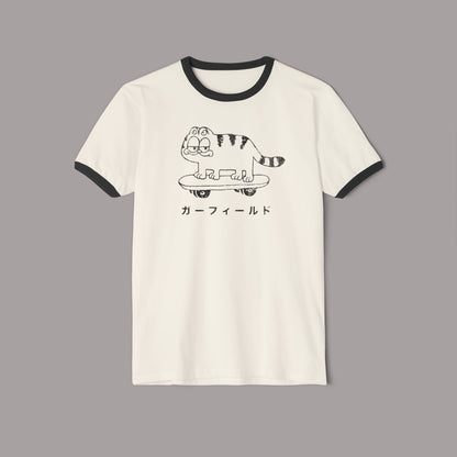 Retro Japanese Cat Skateboard Ringer Tee