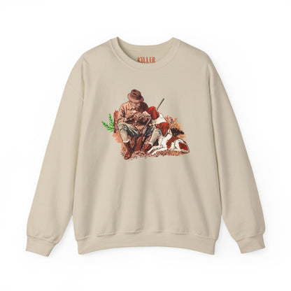 hunter and hound vintage crewneck sweatshirt featuring vintage hunter and loyal hound illustration on cozy cream crewneck