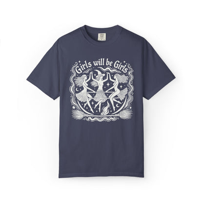 Girls Will Be Girls Vintage Witch Tee, Feminist Gift, Girls Night Out Shirt,Comfort Colors