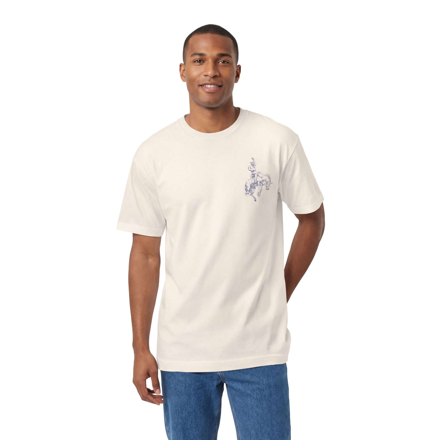 Rodeo Western Cowboy T-Shirt featuring cowboy-and-horse sketch on a classic graphic tee.