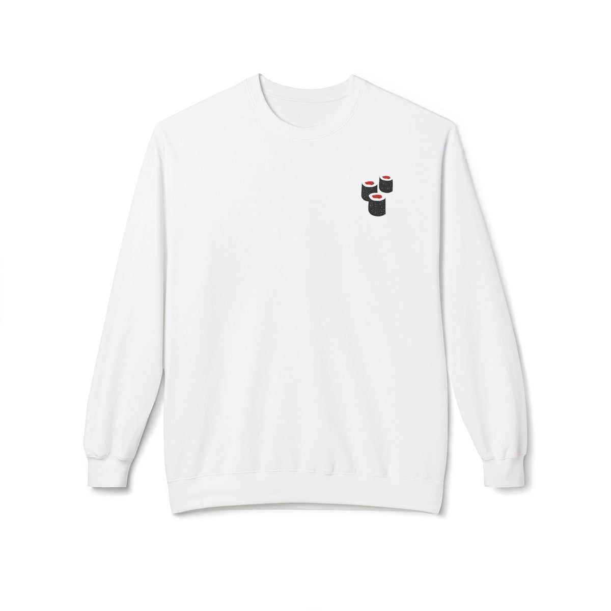 vintage sushi kaiju sweatshirt front view white crewneck with small sushi chest graphic