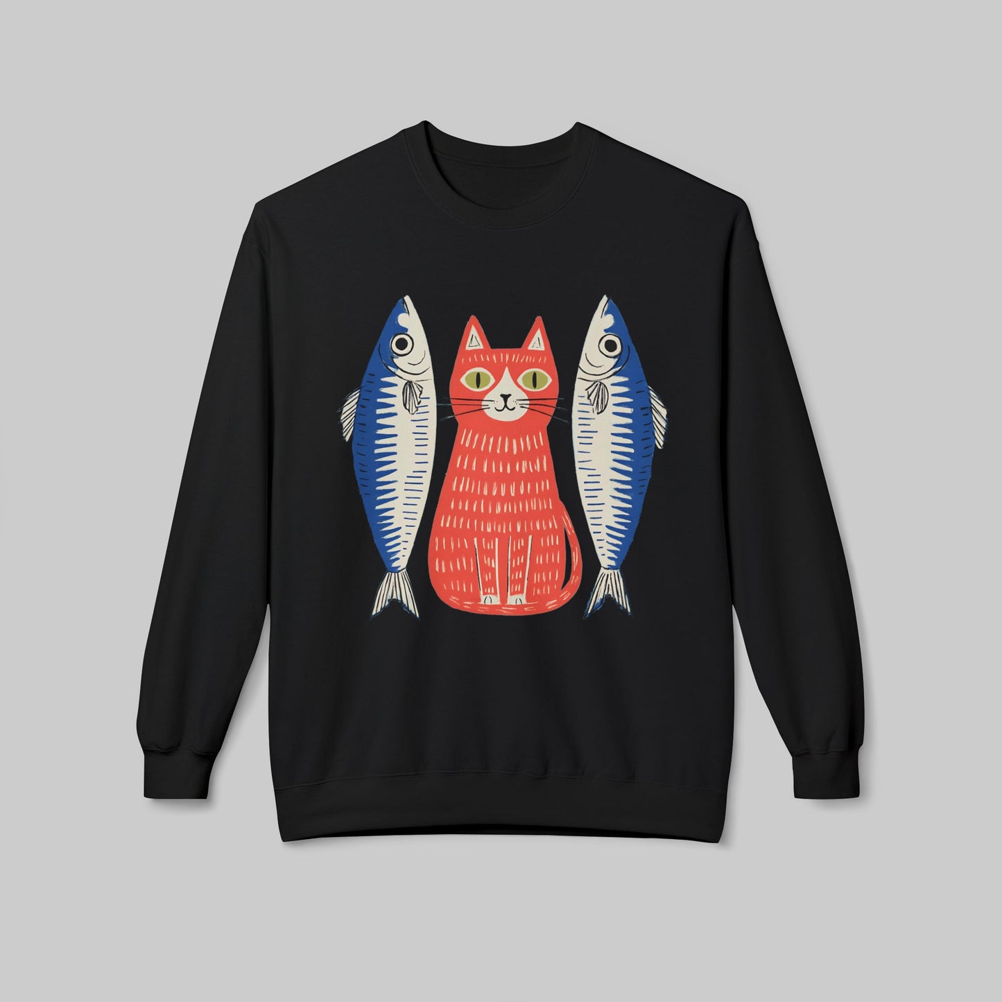 Retro Red Cat with Sardines Crewneck