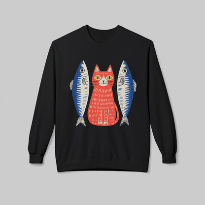 Retro Red Cat with Sardines Crewneck