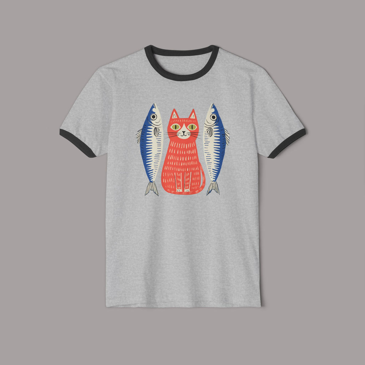 Cat and Fish Retro Ringer Tee