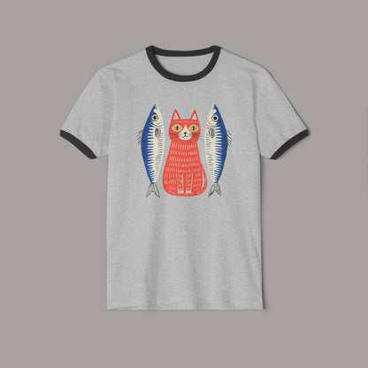 Cat and Fish Retro Ringer Tee