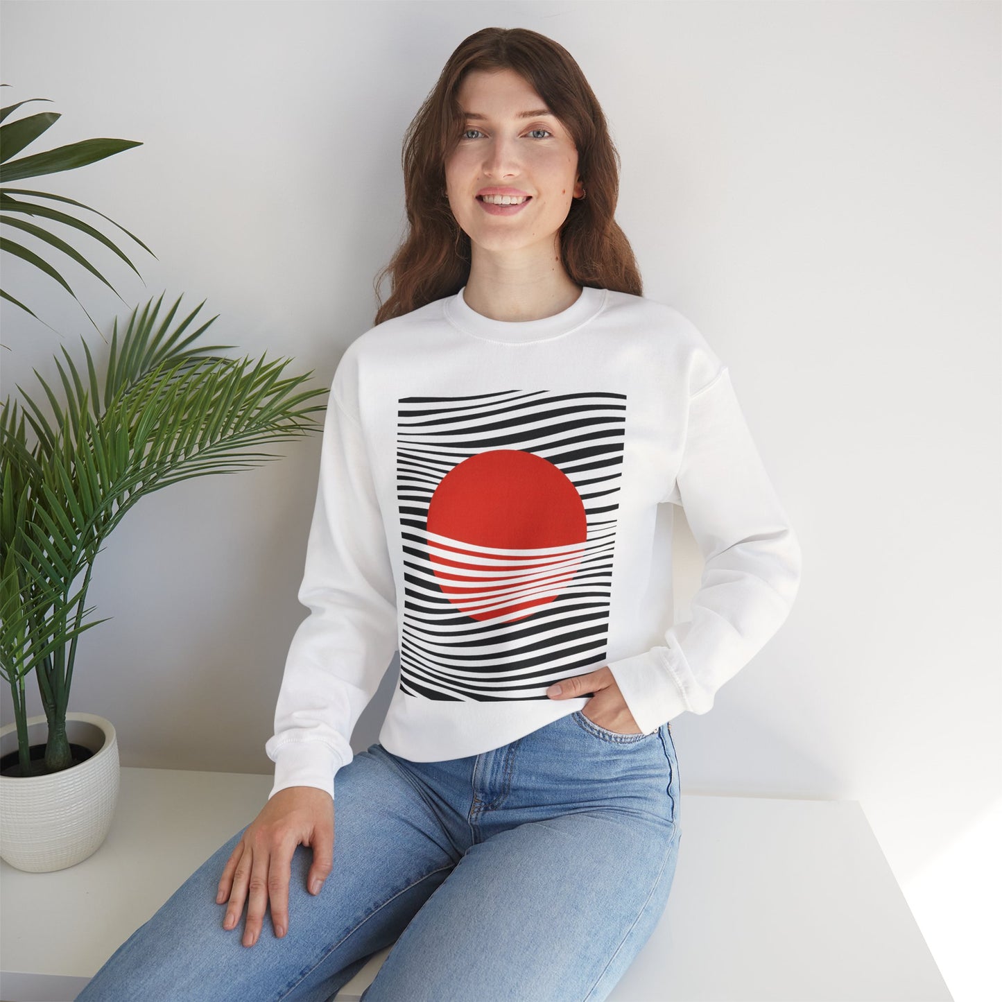 Minimalist Red Sun Wave Graphic Sweatshirt