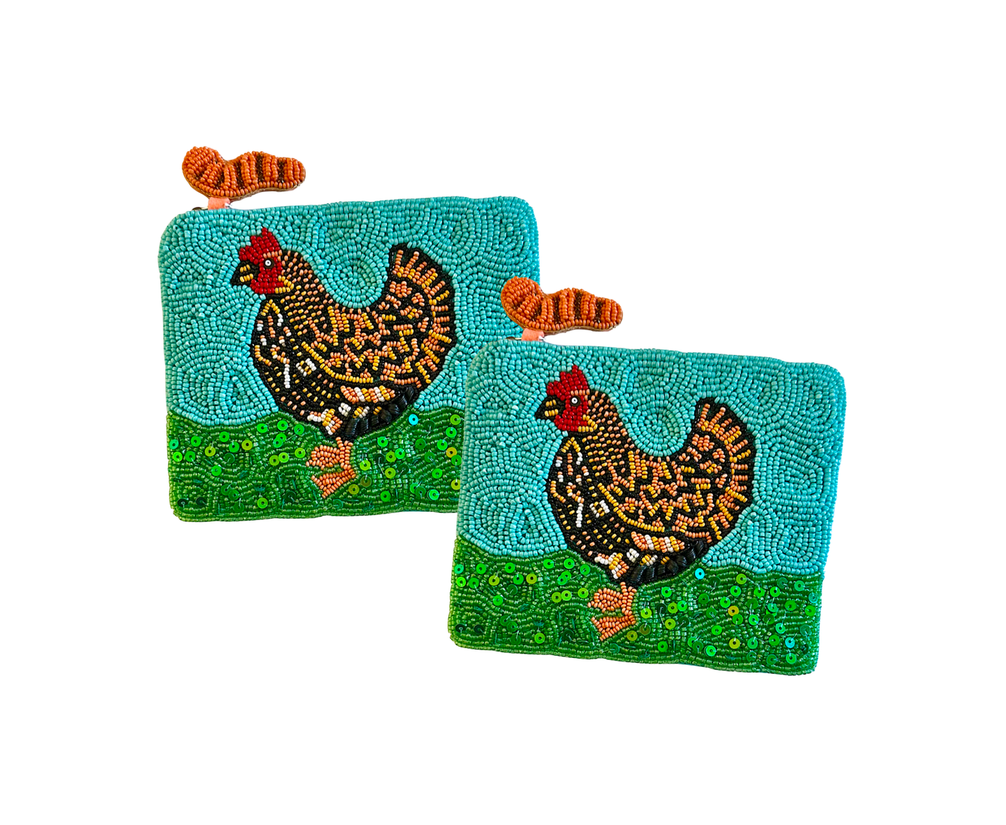 Lily Posh - Chicken Coin Purse, Beaded Bag Hen Rooster Farm Eggs