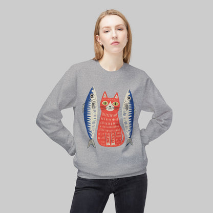 Retro Red Cat with Sardines Crewneck