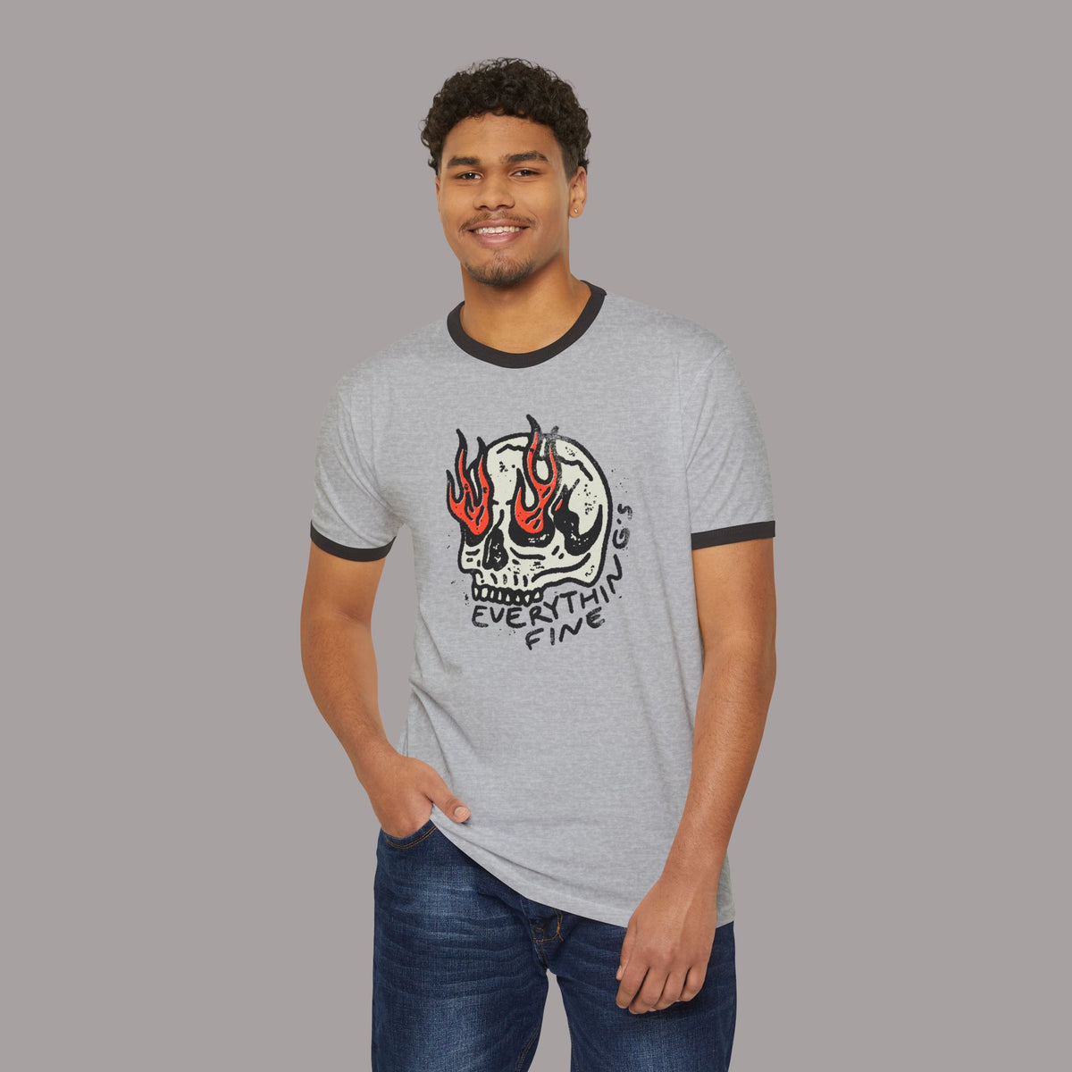 Retro Everything's Fine Skull Ringer T-Shirt