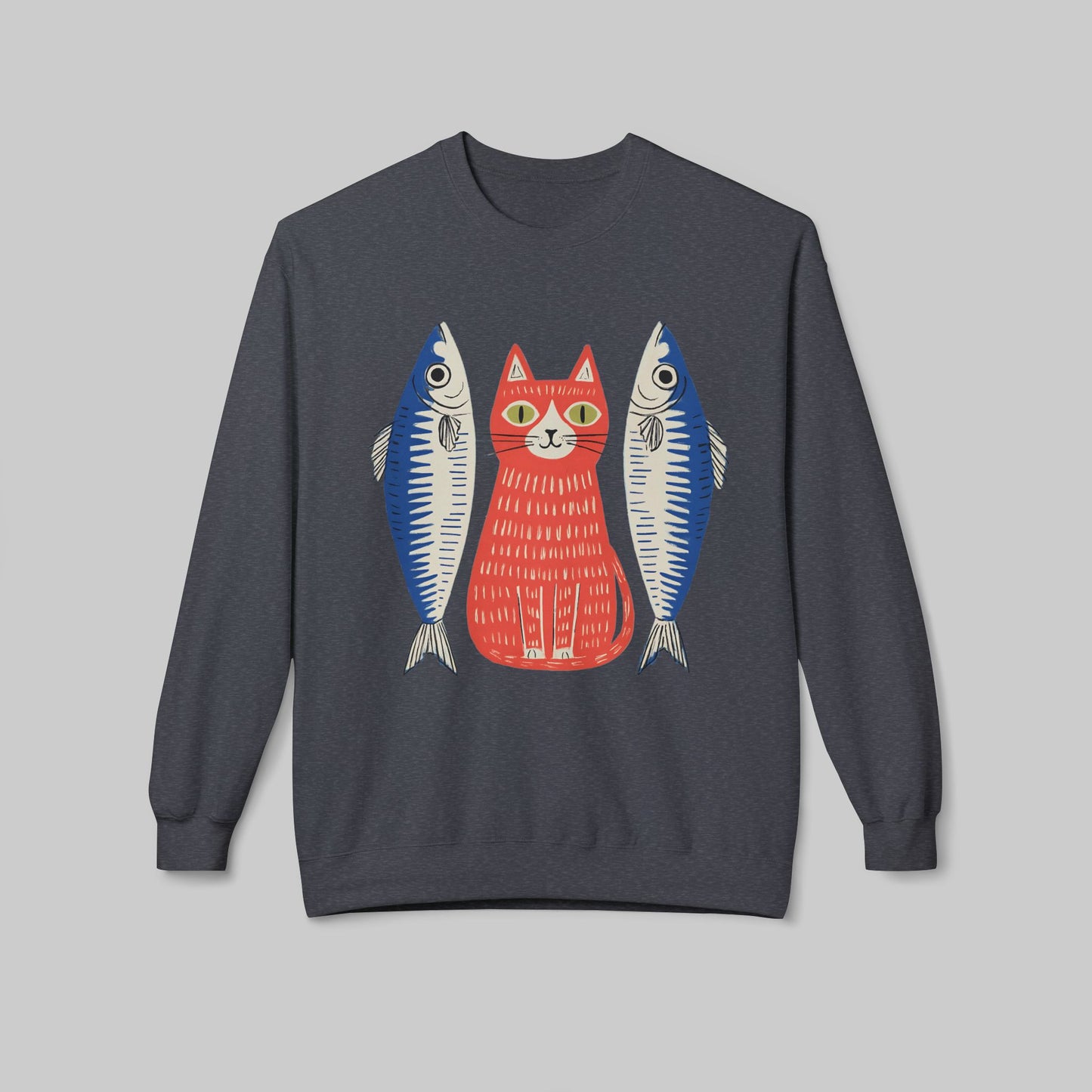 Retro Red Cat with Sardines Crewneck