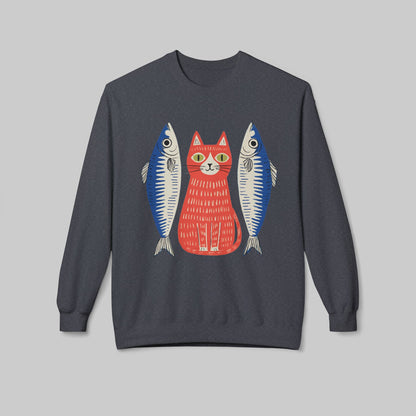 Retro Red Cat with Sardines Crewneck
