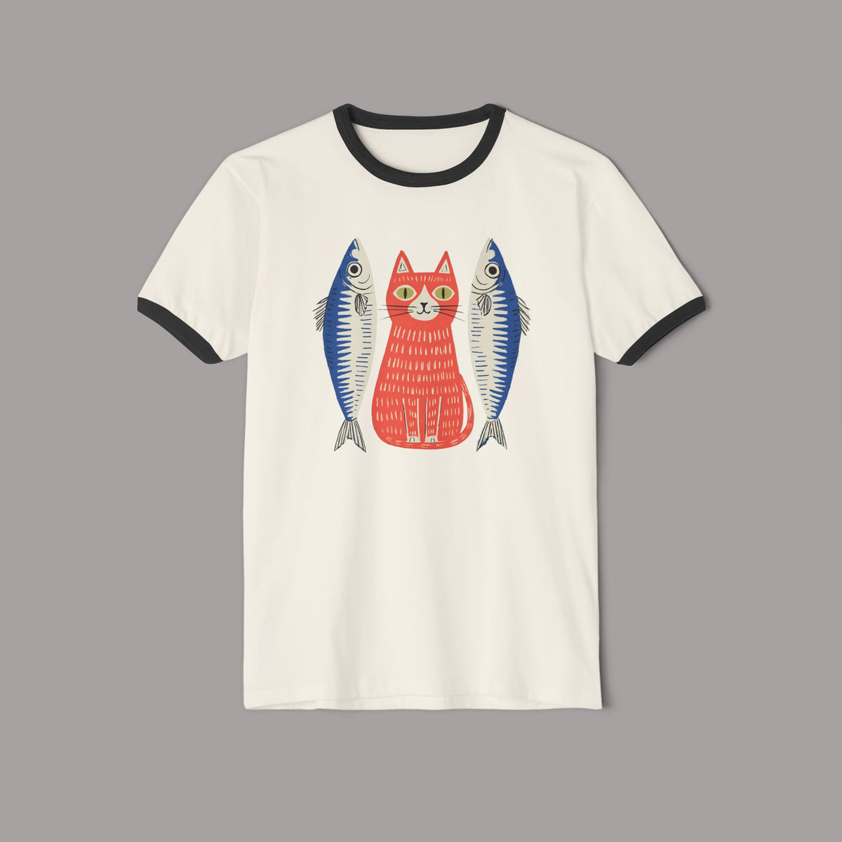 Cat and Fish Retro Ringer Tee