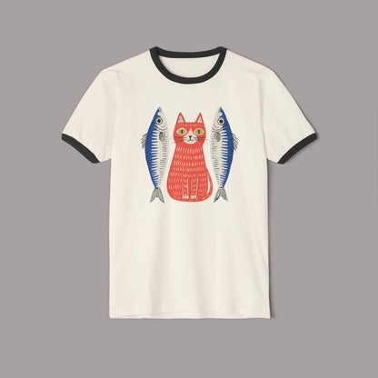 Cat and Fish Retro Ringer Tee