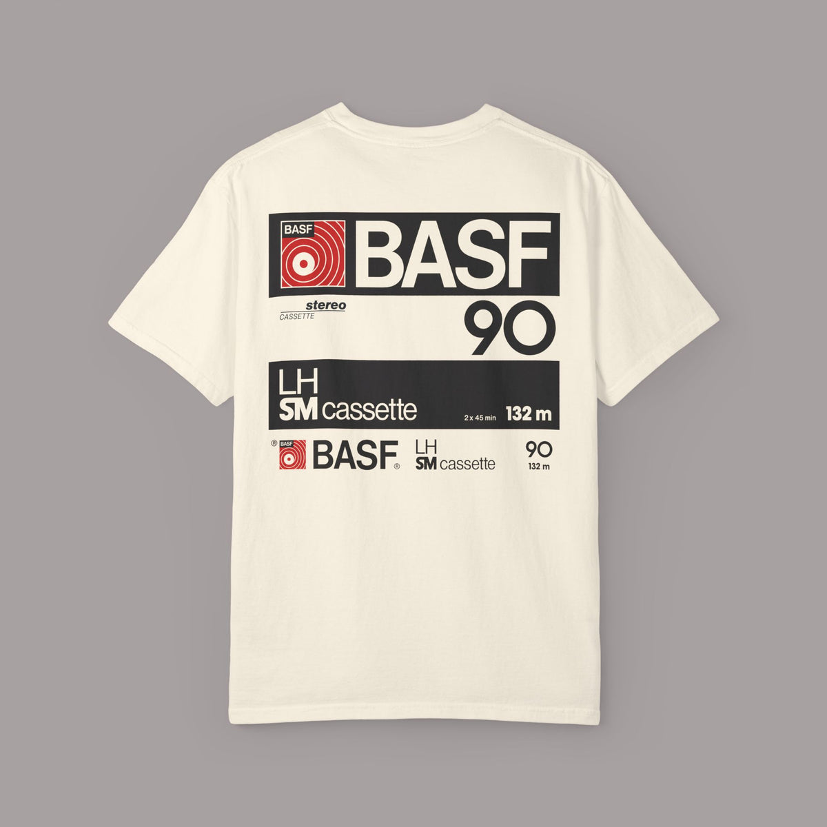 Vintage BASF 90 Retro Cassette Label Graphic Tee