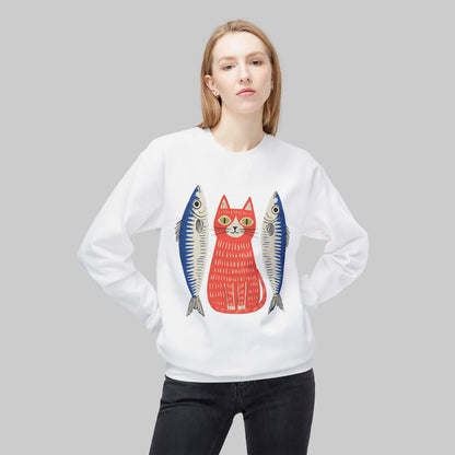 Retro Red Cat with Sardines Crewneck