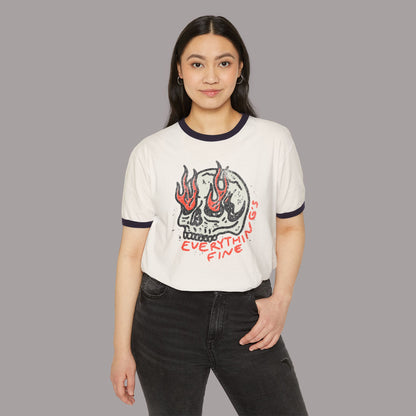 Retro Everything's Fine Skull Ringer T-Shirt