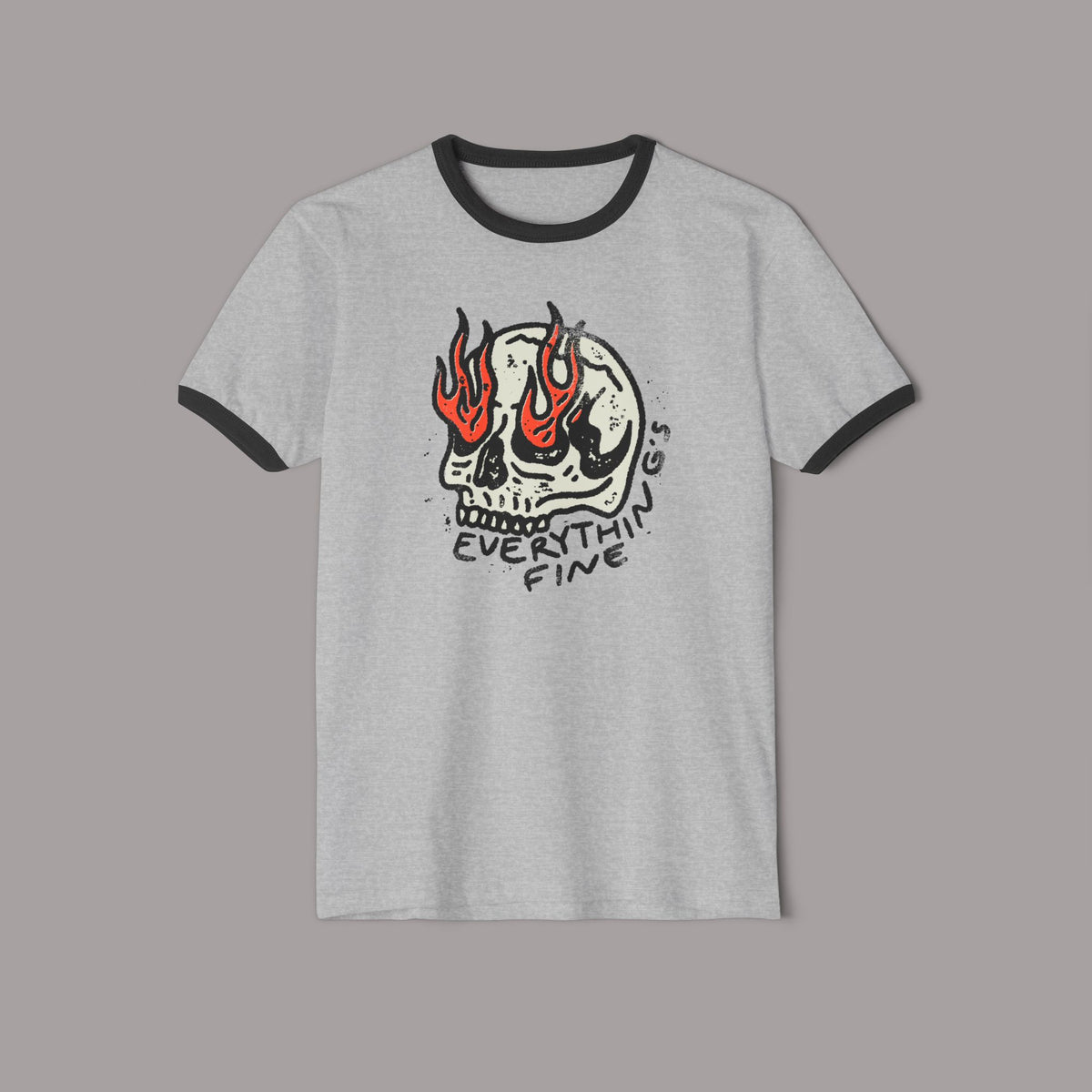 Retro Everything's Fine Skull Ringer T-Shirt