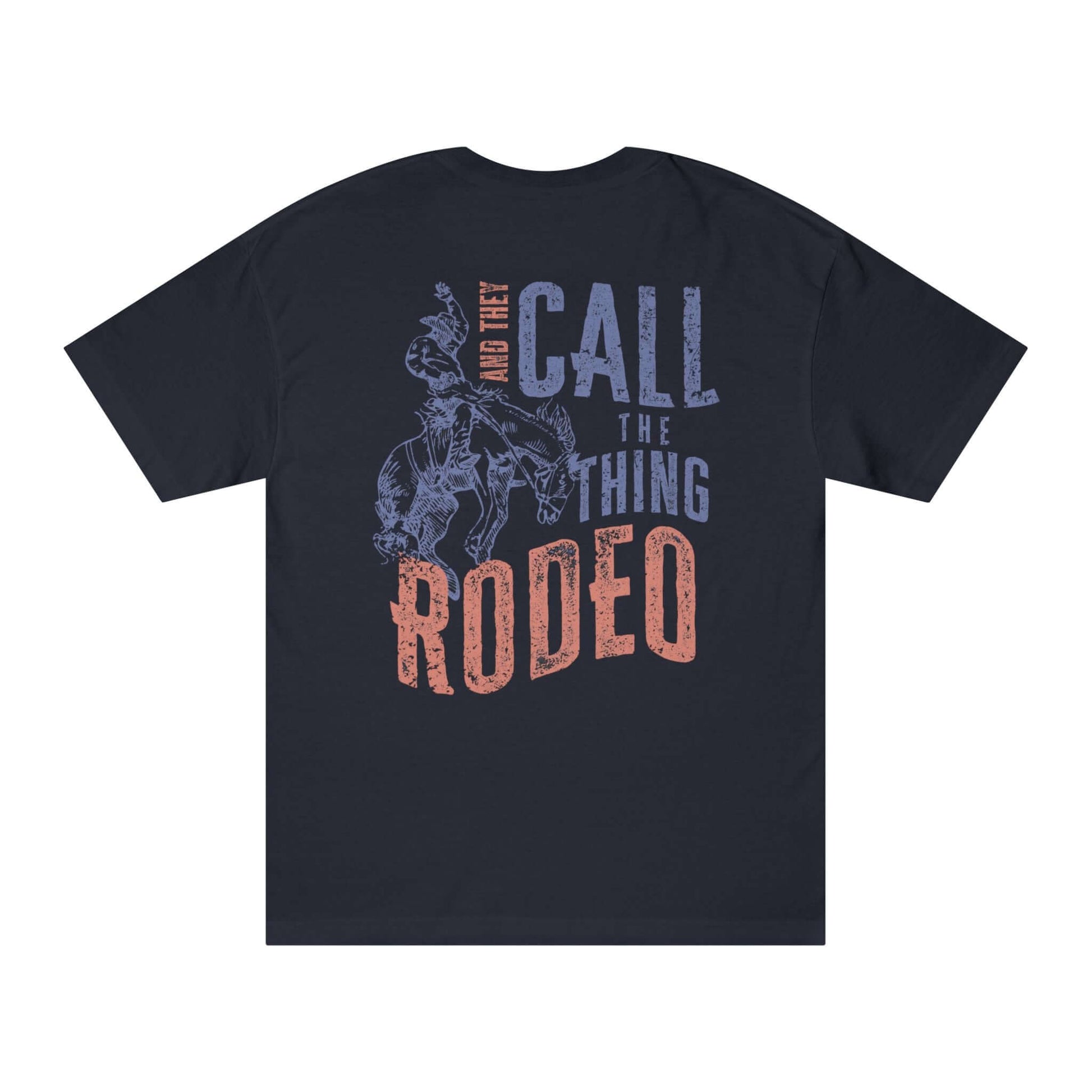 Rodeo Western Cowboy T-Shirt showing vintage-style print on back with cowboy and horse illustration.
