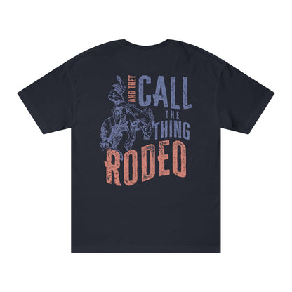 Rodeo Western Cowboy T-Shirt showing vintage-style print on back with cowboy and horse illustration.