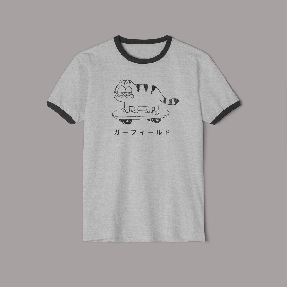 Retro Japanese Cat Skateboard Ringer Tee