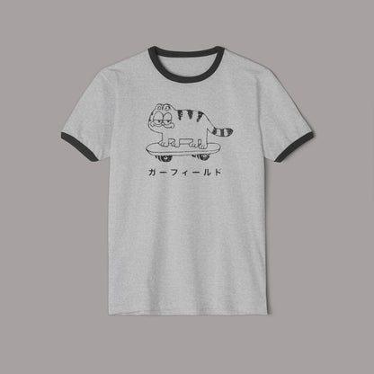 Retro Japanese Cat Skateboard Ringer Tee