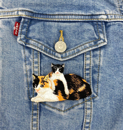 Wholesale Applique - Calico, Mother Cat and Kitten, Pets, Animals, Embroidered, Iron on Patch