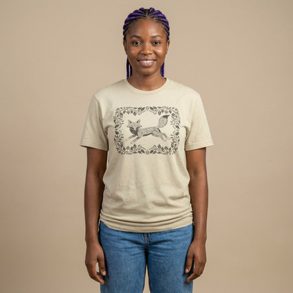 Vintage Floral Frame Fox Illustration Tee - Only on Faire!