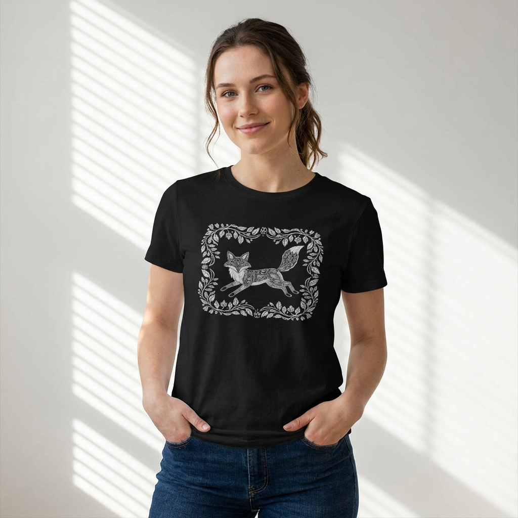 Vintage Floral Frame Fox Illustration Tee - Only on Faire!